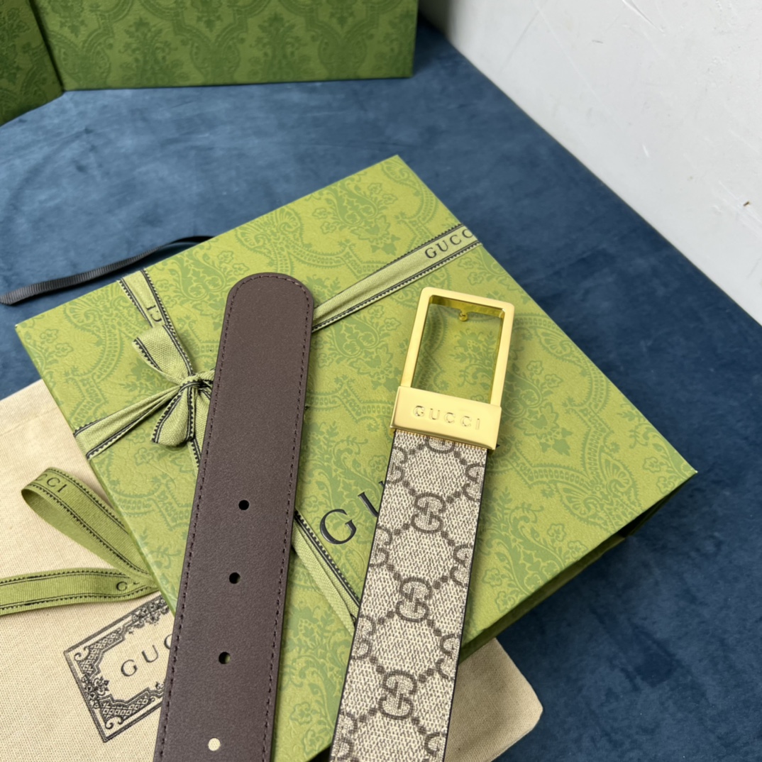 古驰 原单品质 采用双面头层牛皮，扣头采用精品纯铜内穿扣，正品开版。专营专柜款！宽度3.5cm