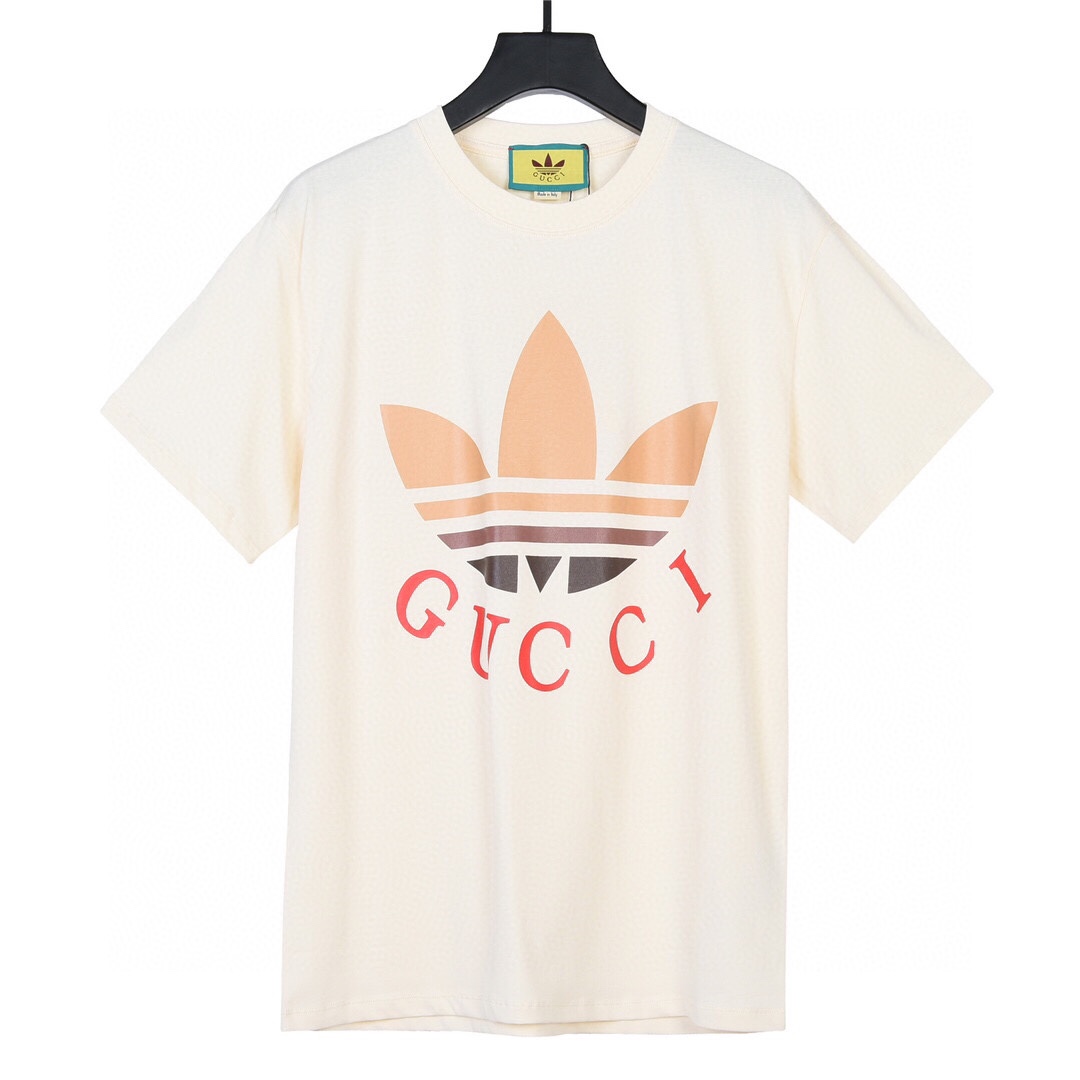 Gucci古驰23ss最新联名adidas三叶草渐变印花短袖