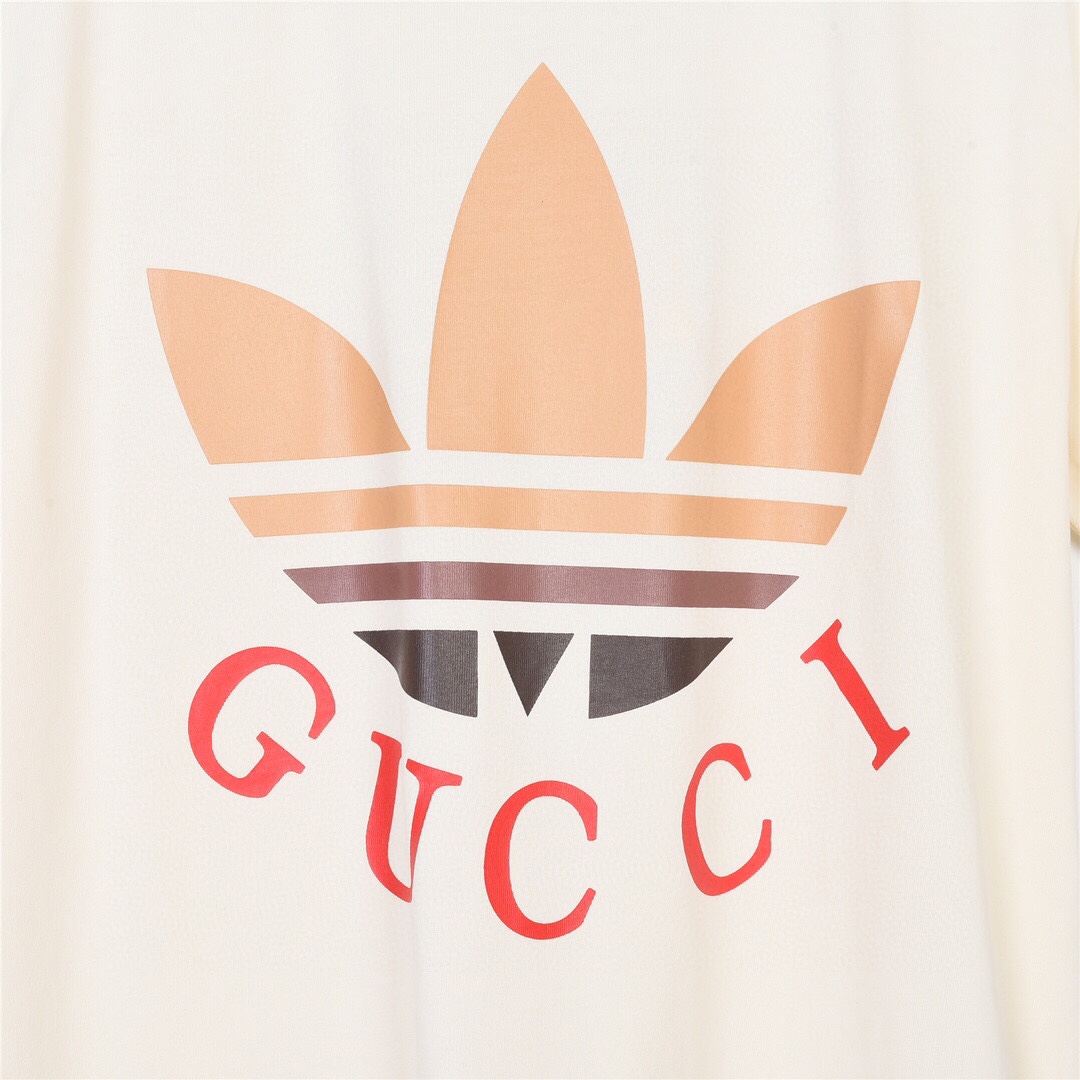 Gucci古驰23ss最新联名adidas三叶草渐变印花短袖