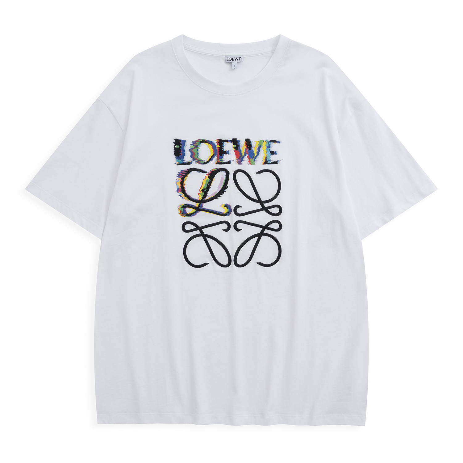Loewe Clothing T-Shirt Black White Embroidery Cotton Foam Spandex Short Sleeve