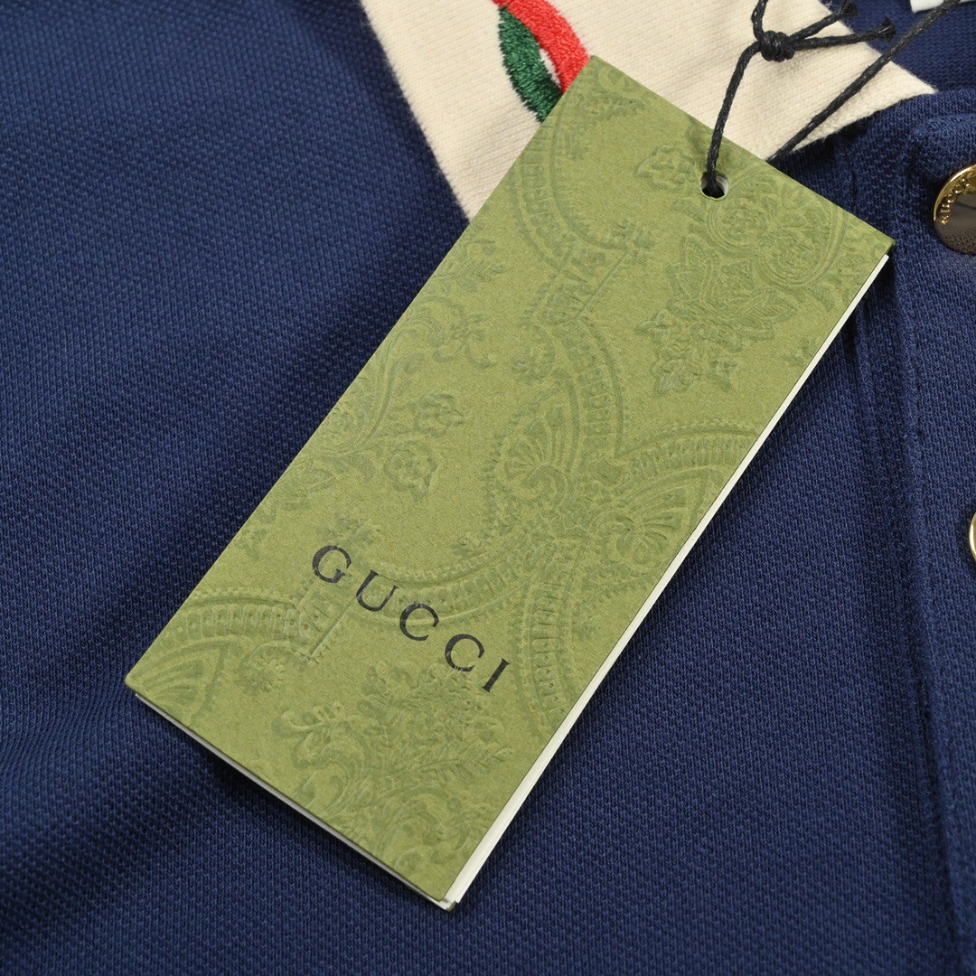 180 GUCCI/古驰 22ss 领口双G麻绳刺绣Polo短袖