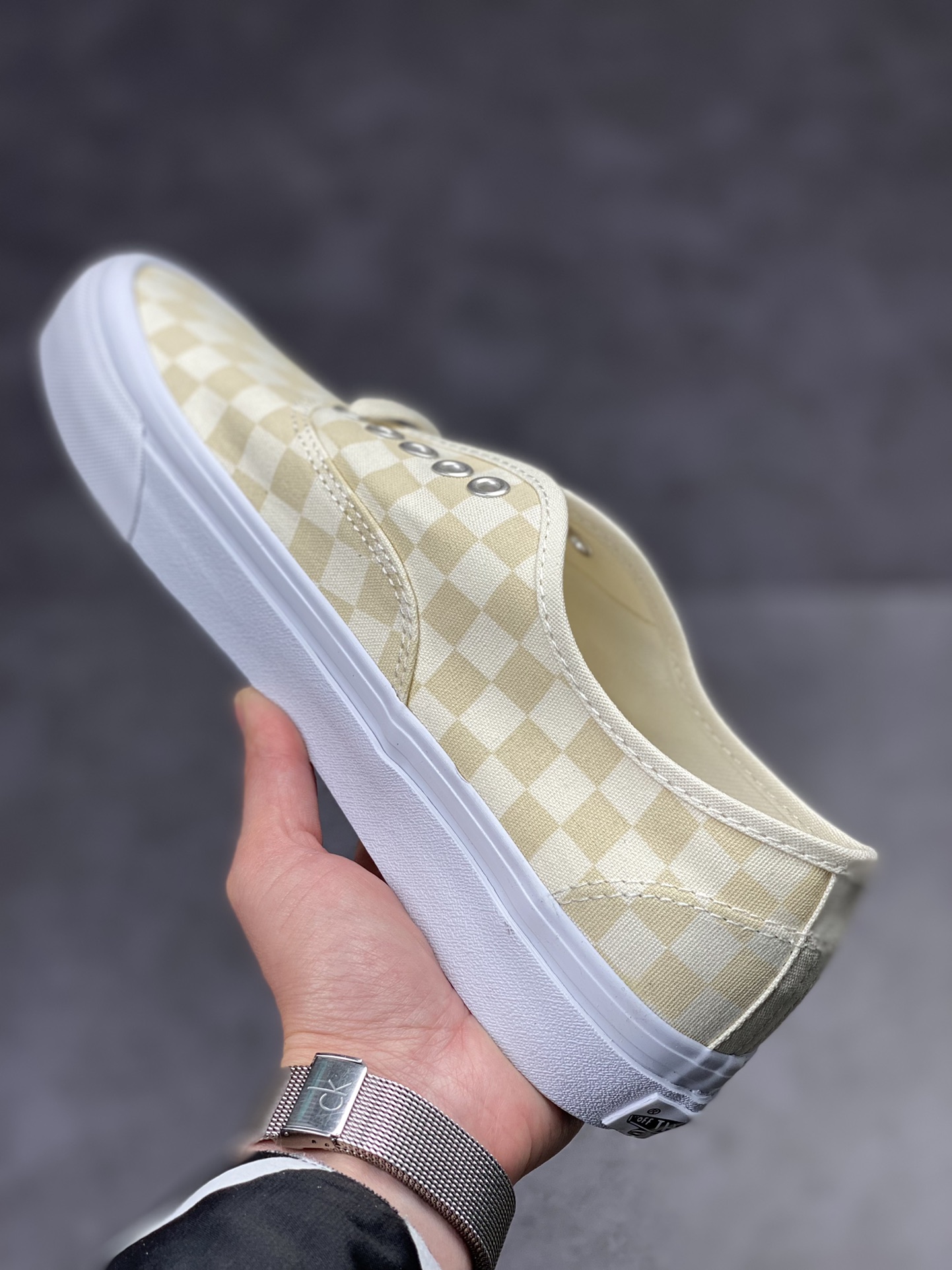[Renewal Week] Vans official Anaheim VLT high-end line Authentic yellow and white checkerboard canvas shoes