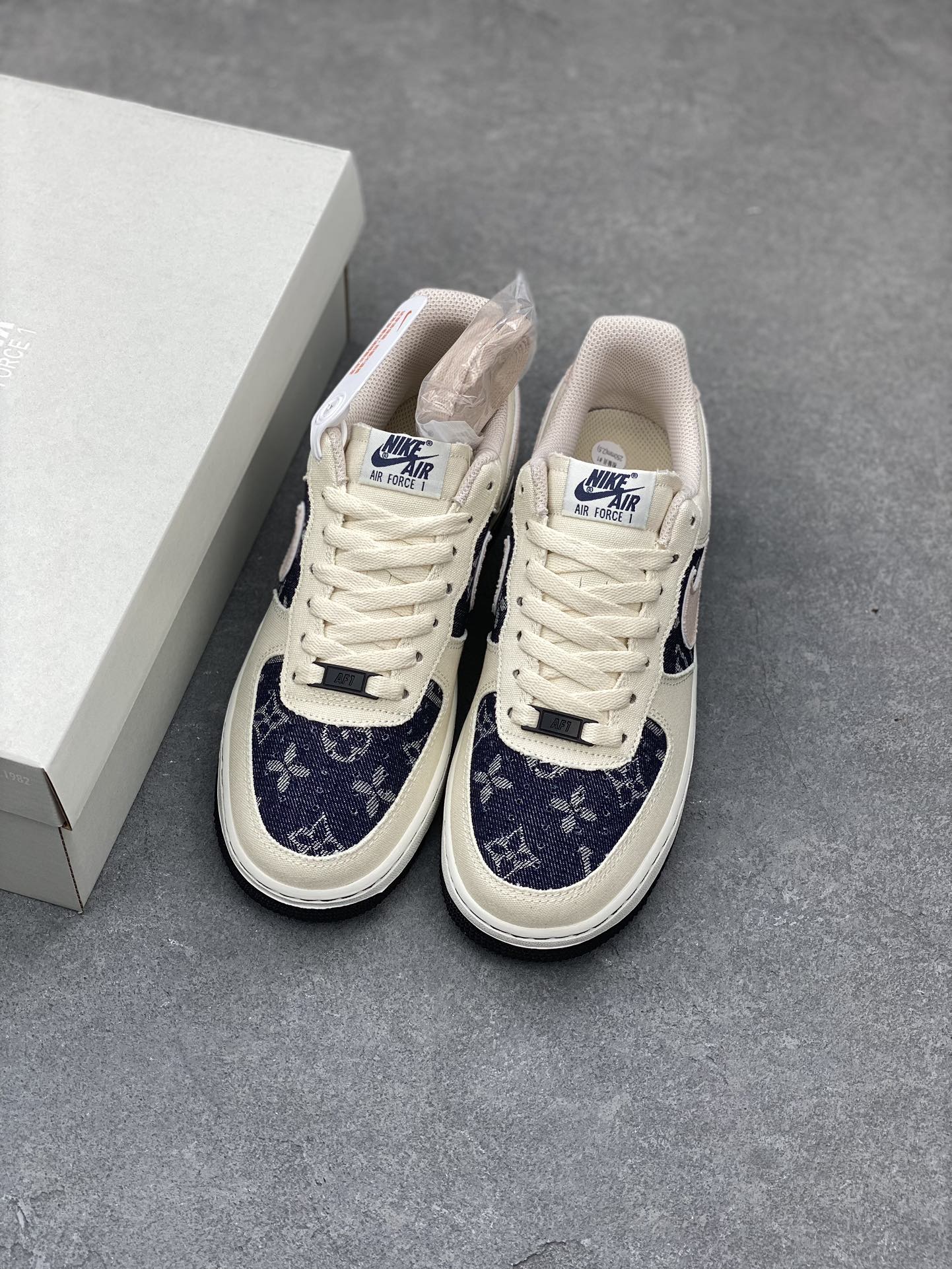 Nike Air Force 1 Low White Denim with Louis Vuitton Pattern Sneakers 9 i1678127975 9217 7