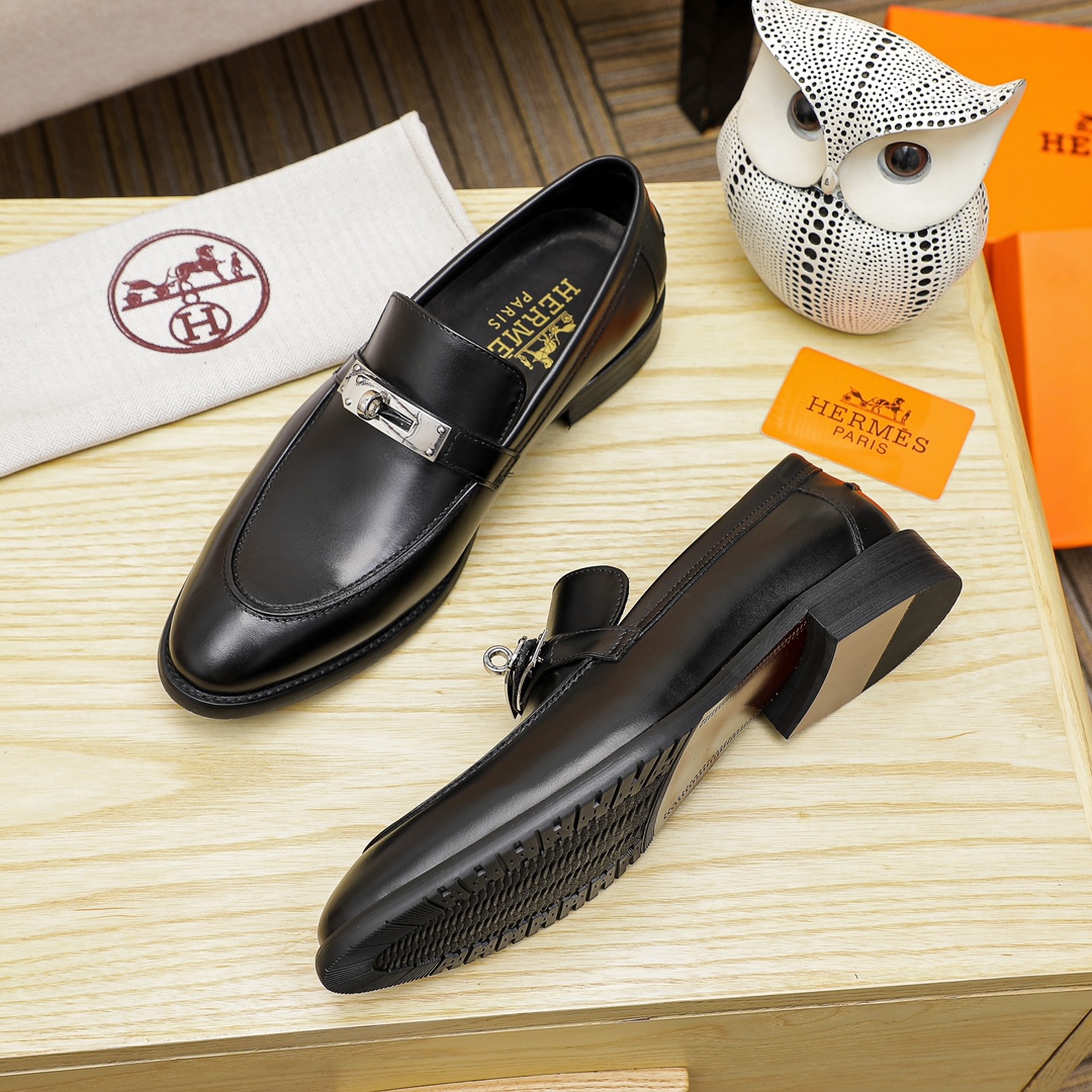 Hermes Men's Black Leather Loafers with Silver Hardware Size 39-44 6 i1678162890 1476 4