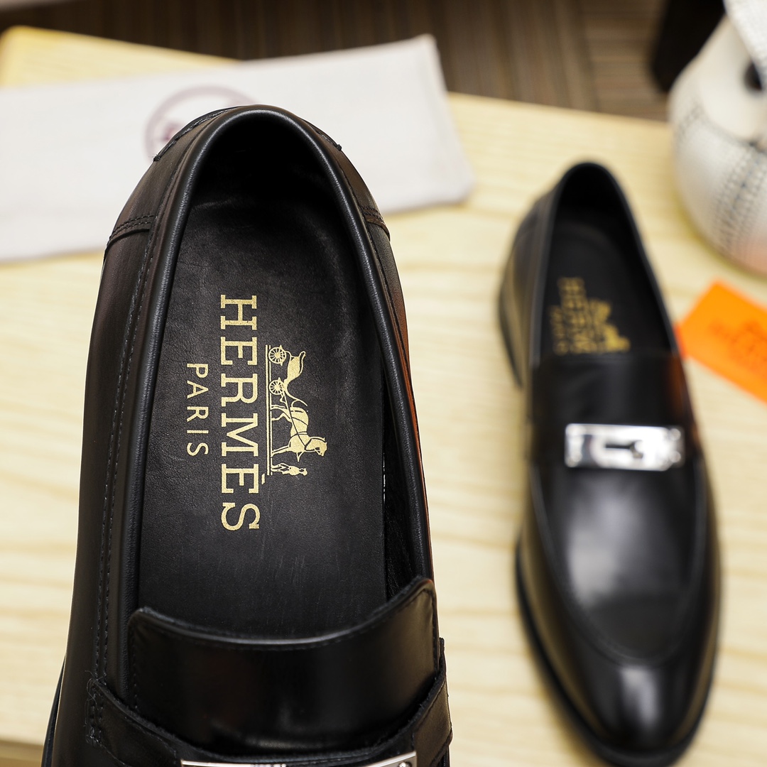 Hermes Men's Black Leather Loafers with Silver Hardware Size 39-44 8 i1678162890 4375 6