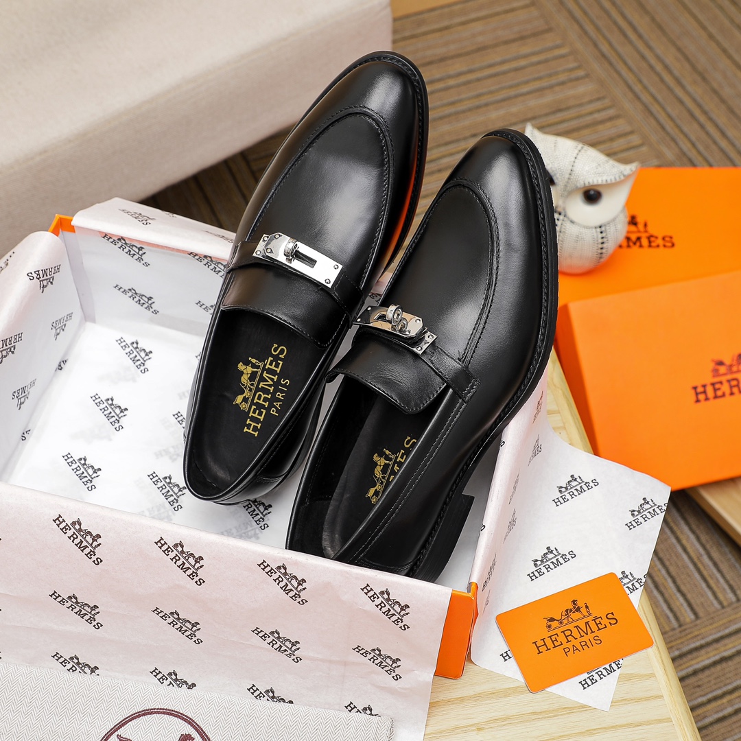 Hermes Men's Black Leather Loafers with Silver Hardware Size 39-44 4 i1678162890 607 2