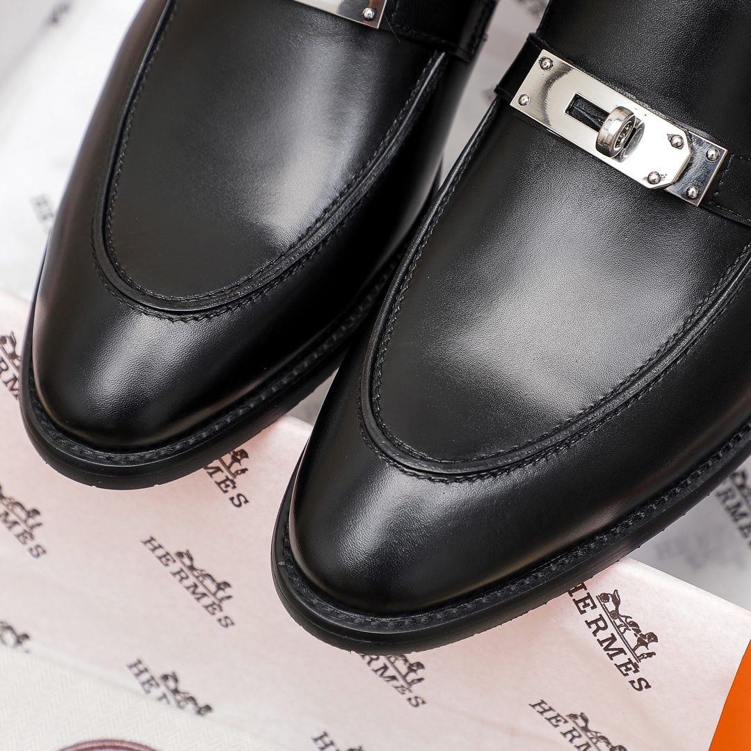Hermes Men's Black Leather Loafers with Silver Hardware Size 39-44 7 i1678162890 6788 5