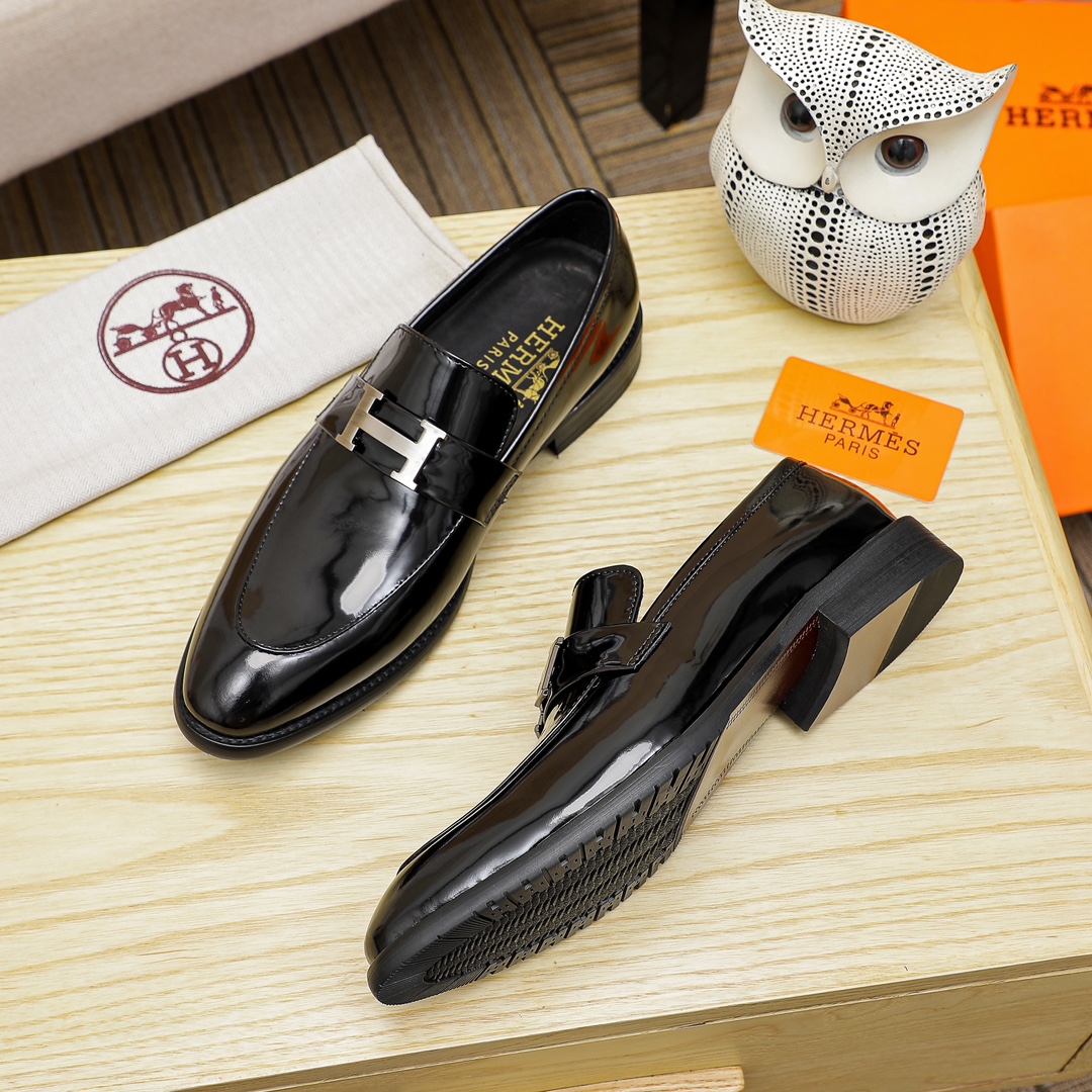 Hermes Men's Black Leather Dress Loafers Casual Business Shoes 6 i1678162934 1010 4