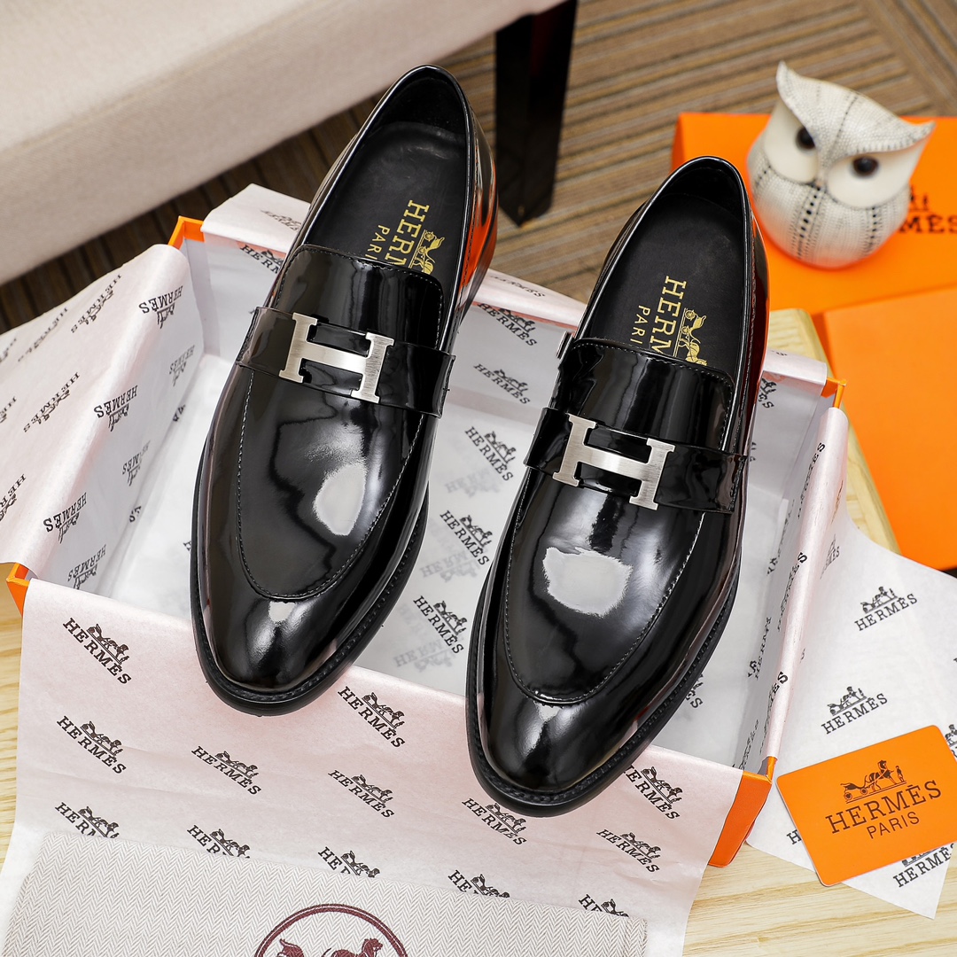 Hermes Men's Black Leather Dress Loafers Casual Business Shoes 3 i1678162934 4068 1