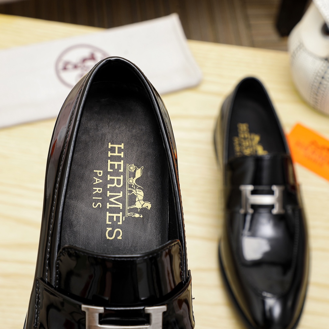 Hermes Men's Black Leather Dress Loafers Casual Business Shoes 8 i1678162934 410 6