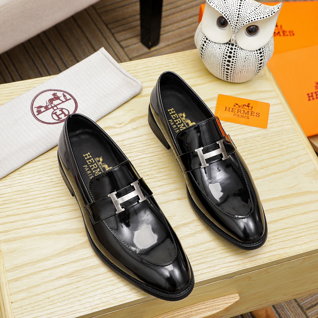 Hermes Men's Black Leather Dress Loafers Casual Business Shoes 2 i1678162934 8789 0
