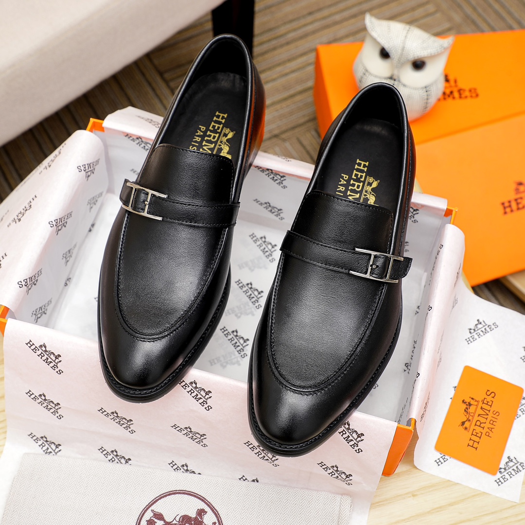 Hermes Men's Black Leather Loafers with Buckle Detail - Size 39-44 3 i1678163005 4127 1