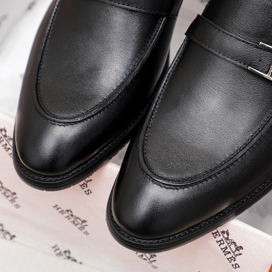 Hermes Men's Black Leather Loafers with Buckle Detail - Size 39-44 7 i1678163005 8292 5