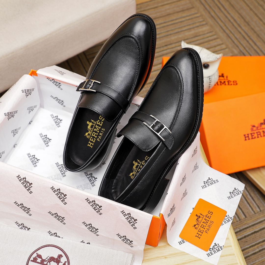 Hermes Men's Black Leather Loafers with Buckle Detail - Size 39-44 4 i1678163005 9636 2