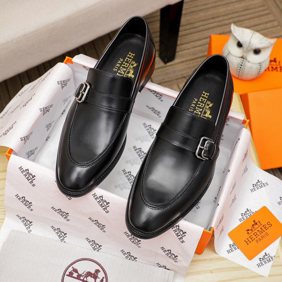 Hermes Men's Black Leather Buckle Loafers, Size 39-44, Business Casual 3 i1678163101 492 1