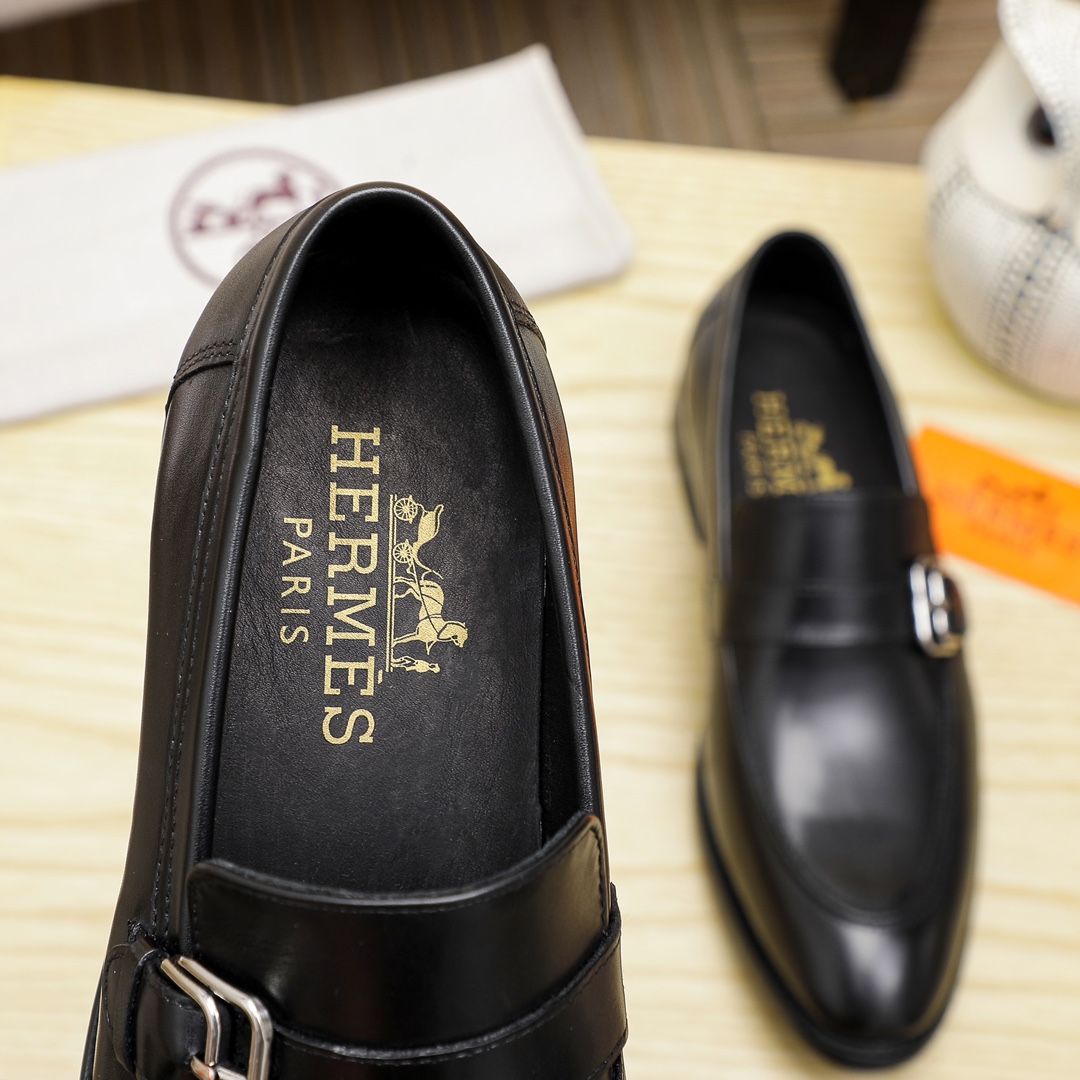 Hermes Men's Black Leather Buckle Loafers, Size 39-44, Business Casual 8 i1678163101 5632 6