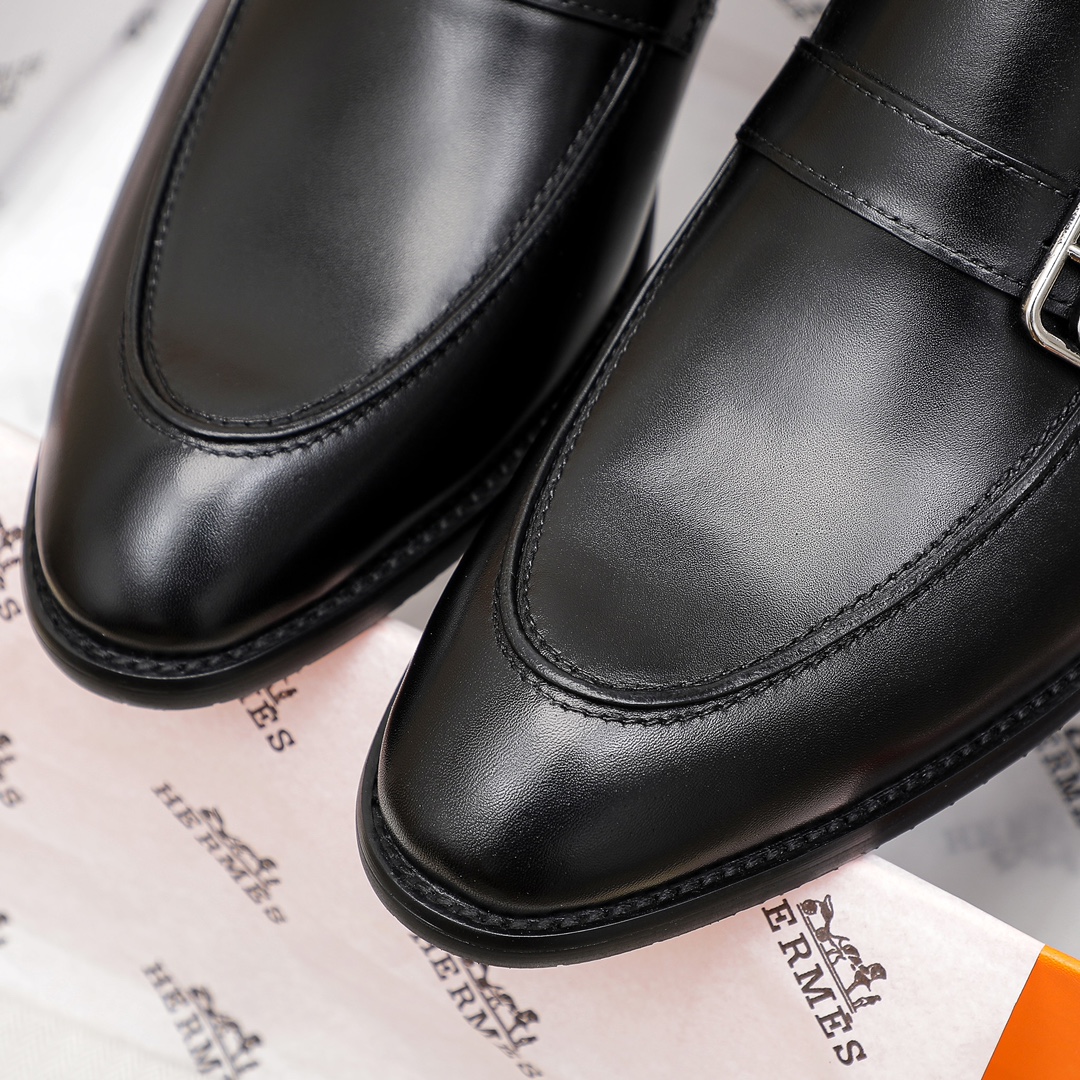 Hermes Men's Black Leather Buckle Loafers, Size 39-44, Business Casual 7 i1678163101 8320 5