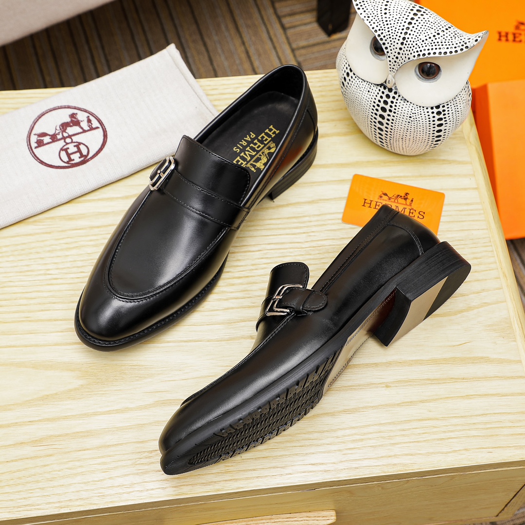 Hermes Men's Black Leather Buckle Loafers, Size 39-44, Business Casual 6 i1678163101 9442 4