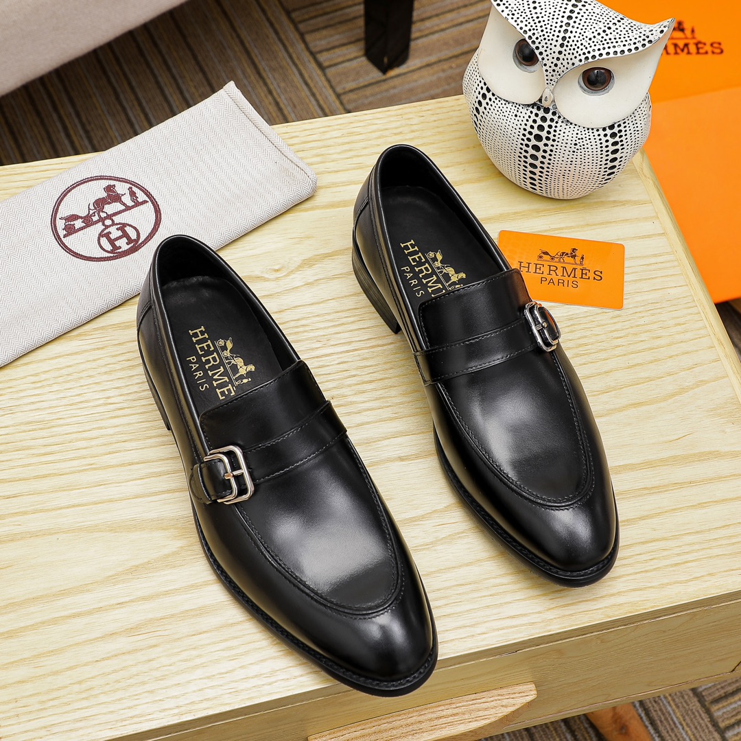Hermes Men's Black Leather Buckle Loafers, Size 39-44, Business Casual 1 Hermes Men's Black Leather Buckle Loafers, Size 39-44, Business Casual