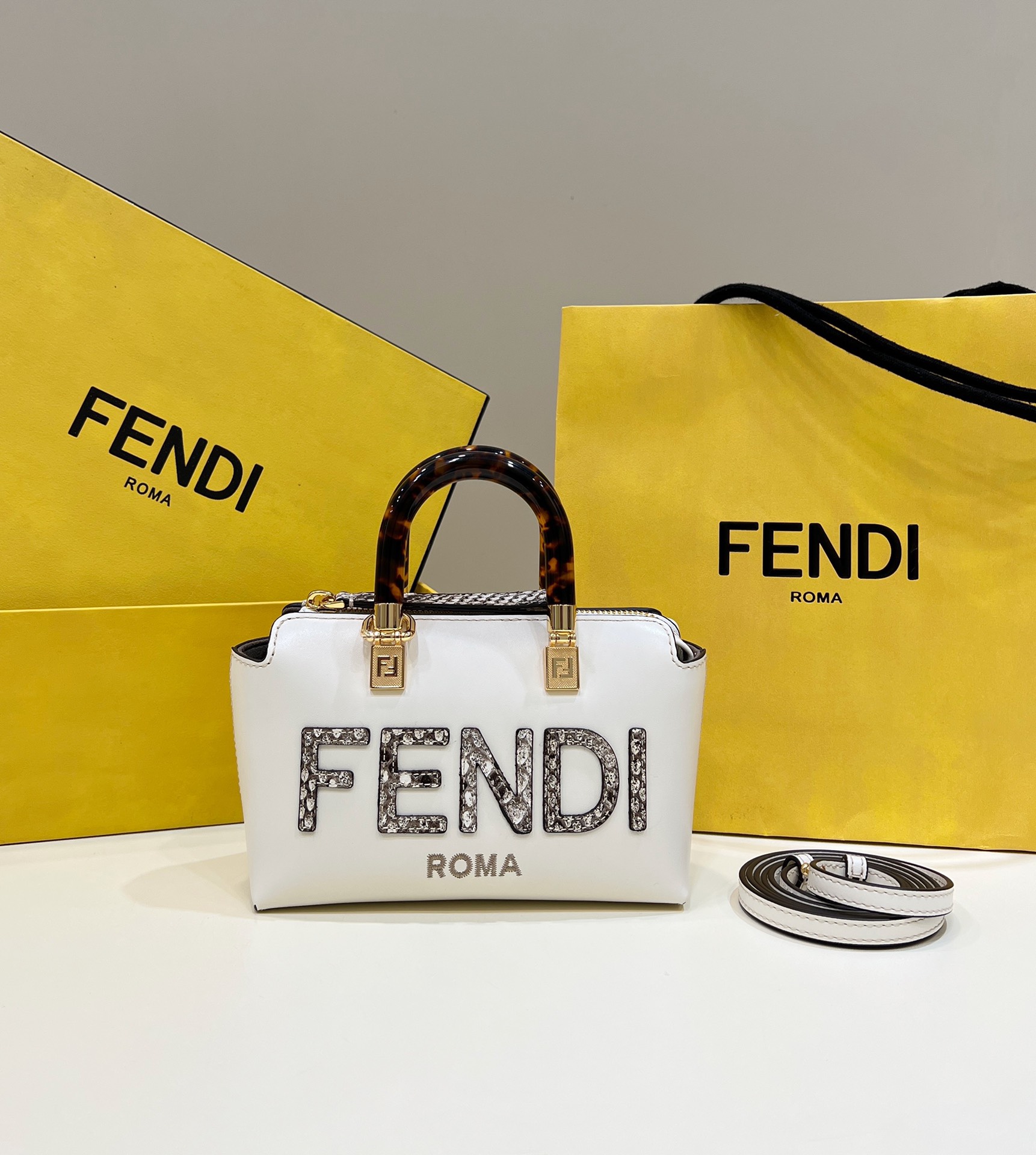 Fendi By The Way Bags Handbags White Splicing Calfskin Cowhide Snake Skin Mini