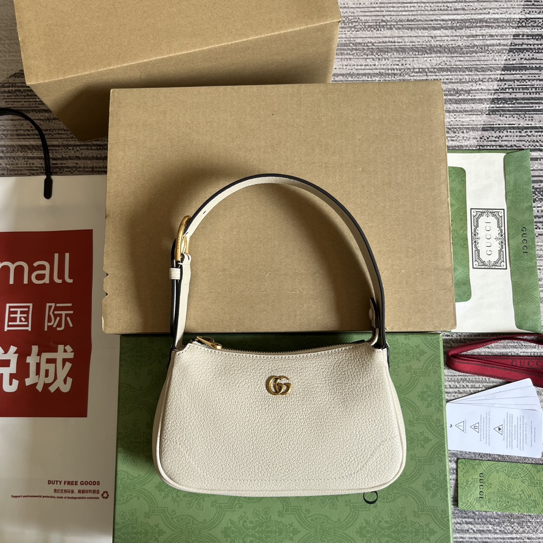 GUCCI Crescent-Shaped Small Shoulder Bag Soft Leather Double G Metal Logo