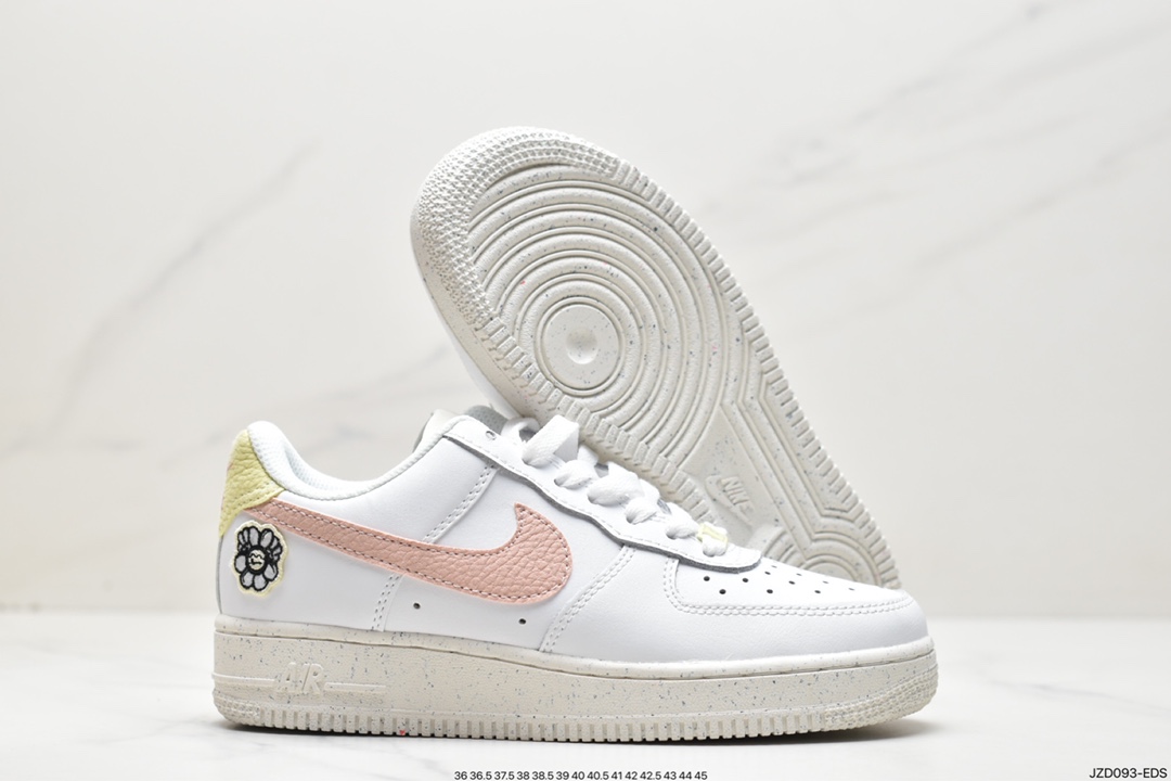 Nike Wmns Air Force 1'07 Low ”Next Nature” Air Force One sneakers ”leather white pink yellow smiling face daisy” DJ6377-100