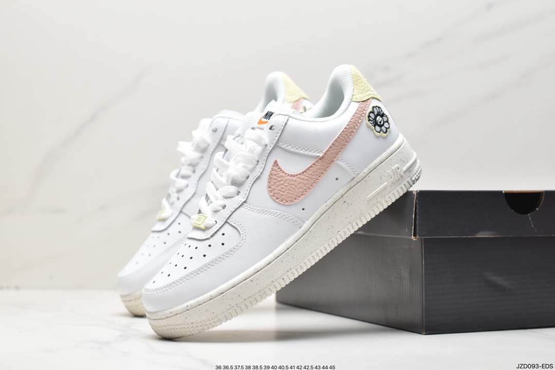 Nike Wmns Air Force 1'07 Low ”Next Nature” Air Force One sneakers ”leather white pink yellow smiling face daisy” DJ6377-100