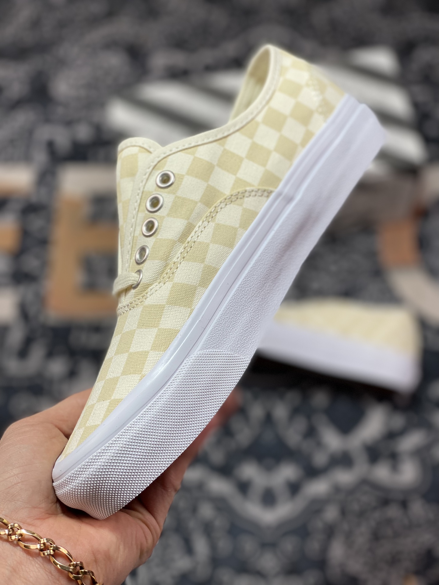 Vans Vault OG Authentic yellow and white checkerboard retro casual canvas shoes