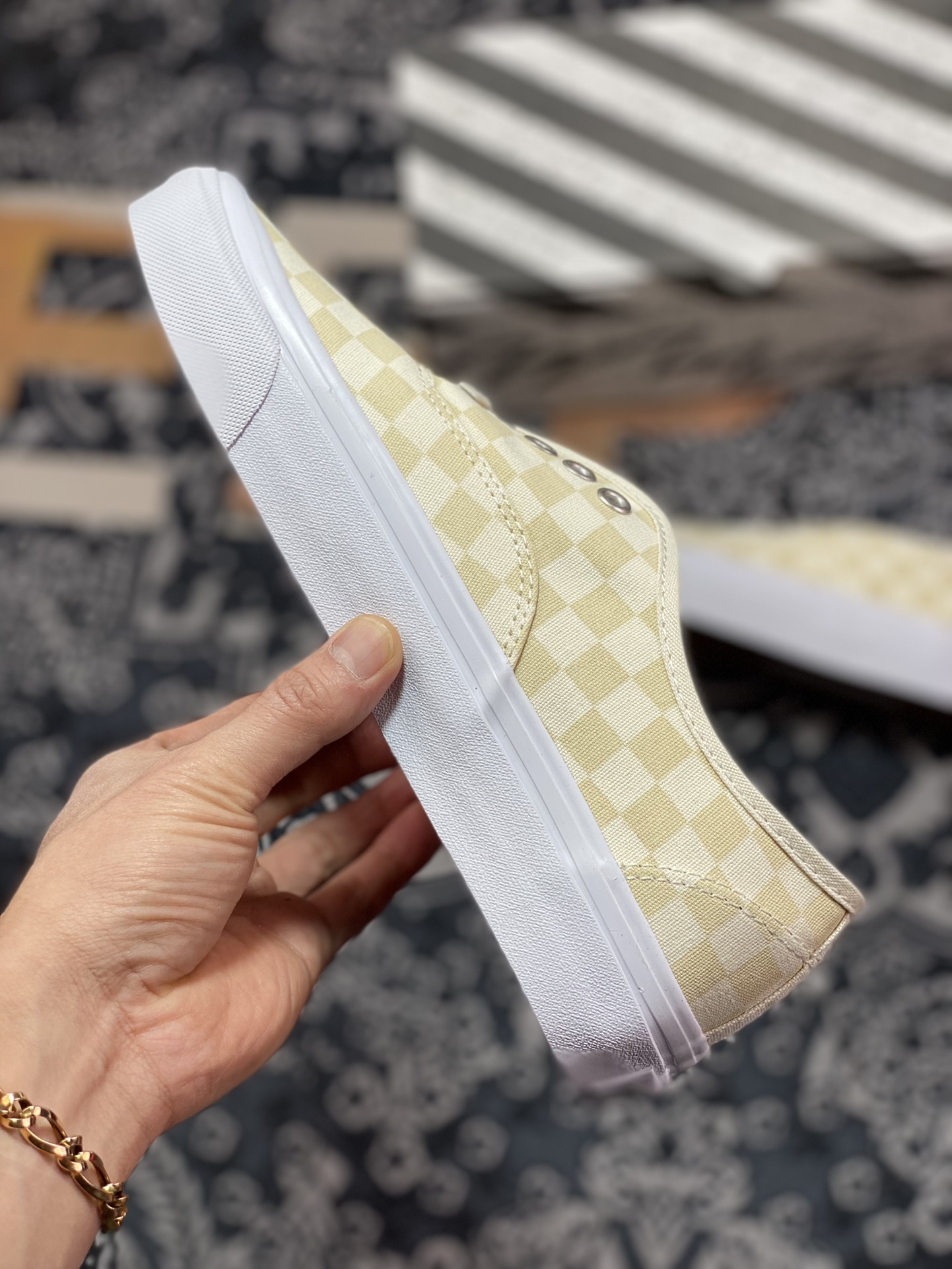 Vans Vault OG Authentic yellow and white checkerboard retro casual canvas shoes