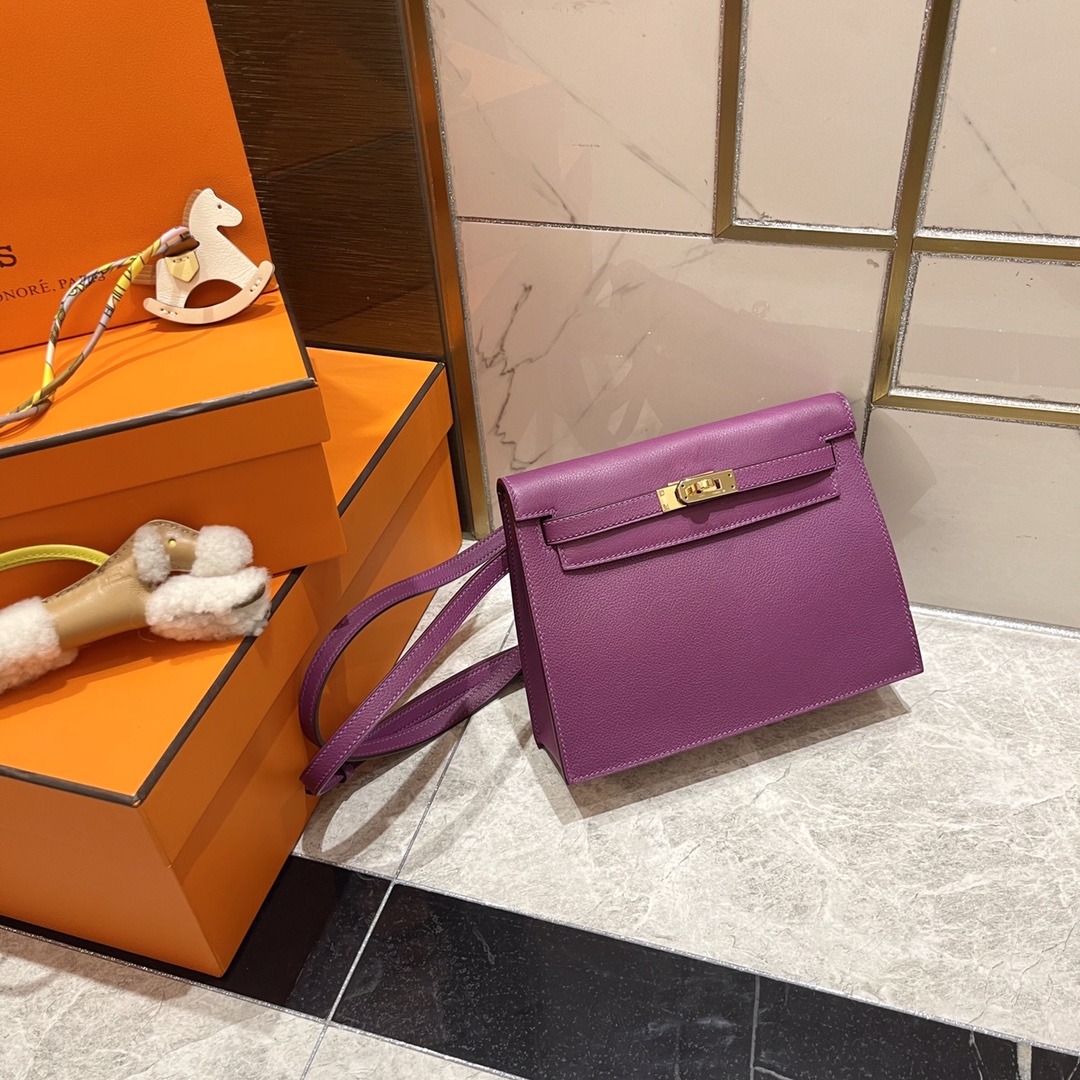 Hermes Kelly Handbags Crossbody & Shoulder Bags Anemone Purple Gold Hardware