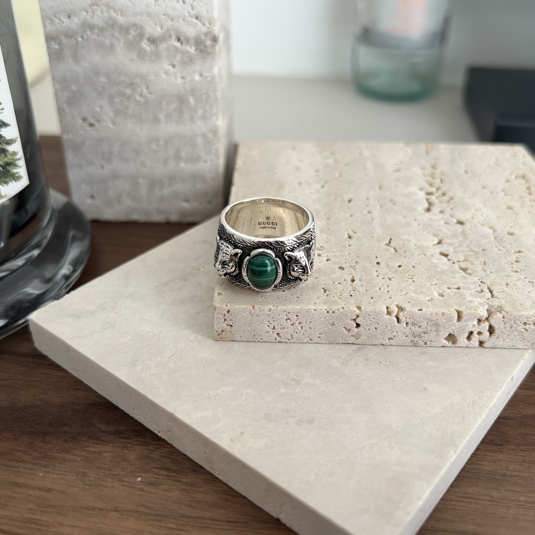 NO:101733,Gucci Gucci 925 sterling silver garden series double G tiger head malachite ring Width 14mm Size 14# 16# 18# 20# 22# 24#, Gucci ring, gucci, gucci, ring, pure silver19860909Gucci古驰925纯银花园系列双G虎头孔雀石戒指 宽度14mm 尺寸14# 16# 18# 20# 22# 24#,古驰戒指,gucci,gucci,ring,pure silver,Jewelry