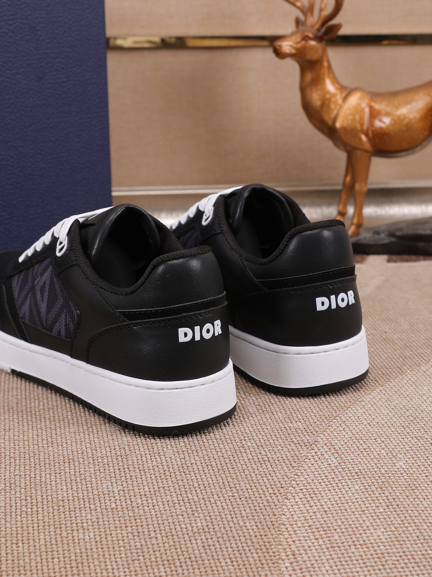 Dior Low-Top Sneakers in Black Leather with Oblique Print Laces, Size 38-44 8 a1678344201066 3133