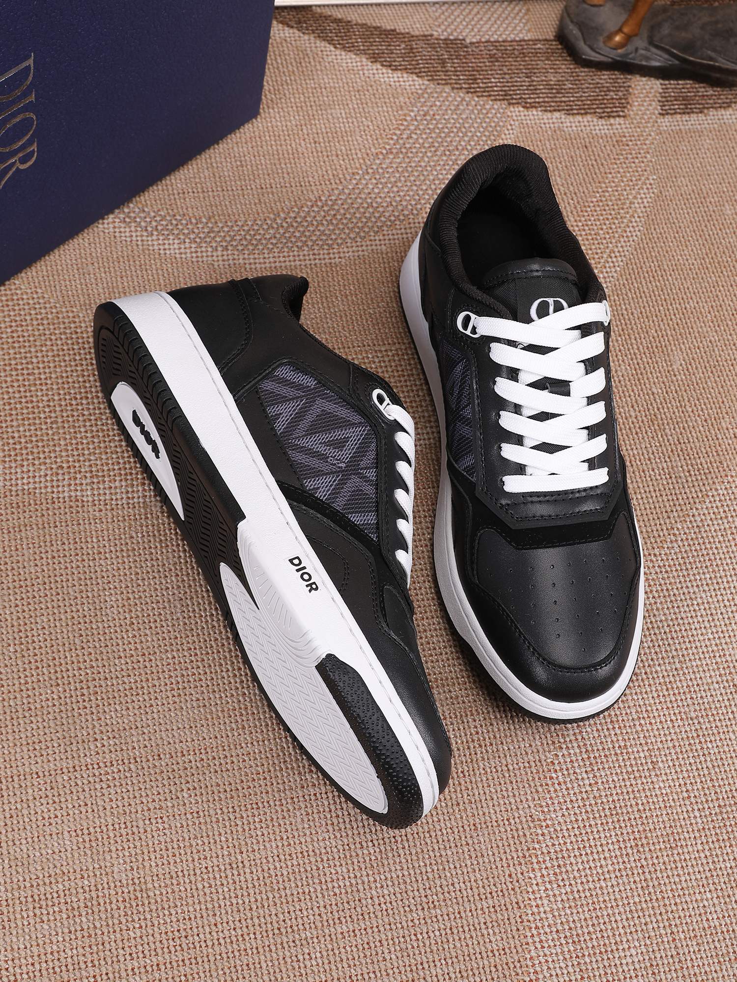 Dior Low-Top Sneakers in Black Leather with Oblique Print Laces, Size 38-44 10 a1678344201508 0447