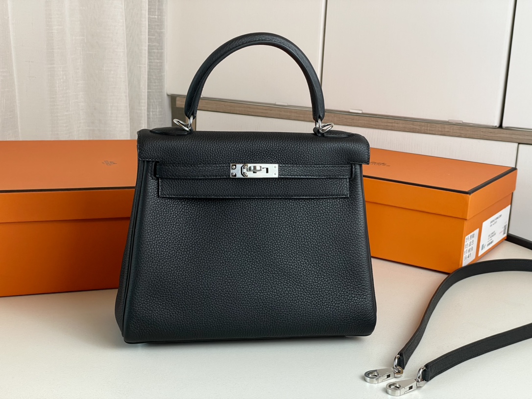 Hermes Kelly Handbags Crossbody & Shoulder Bags Black Silver Hardware