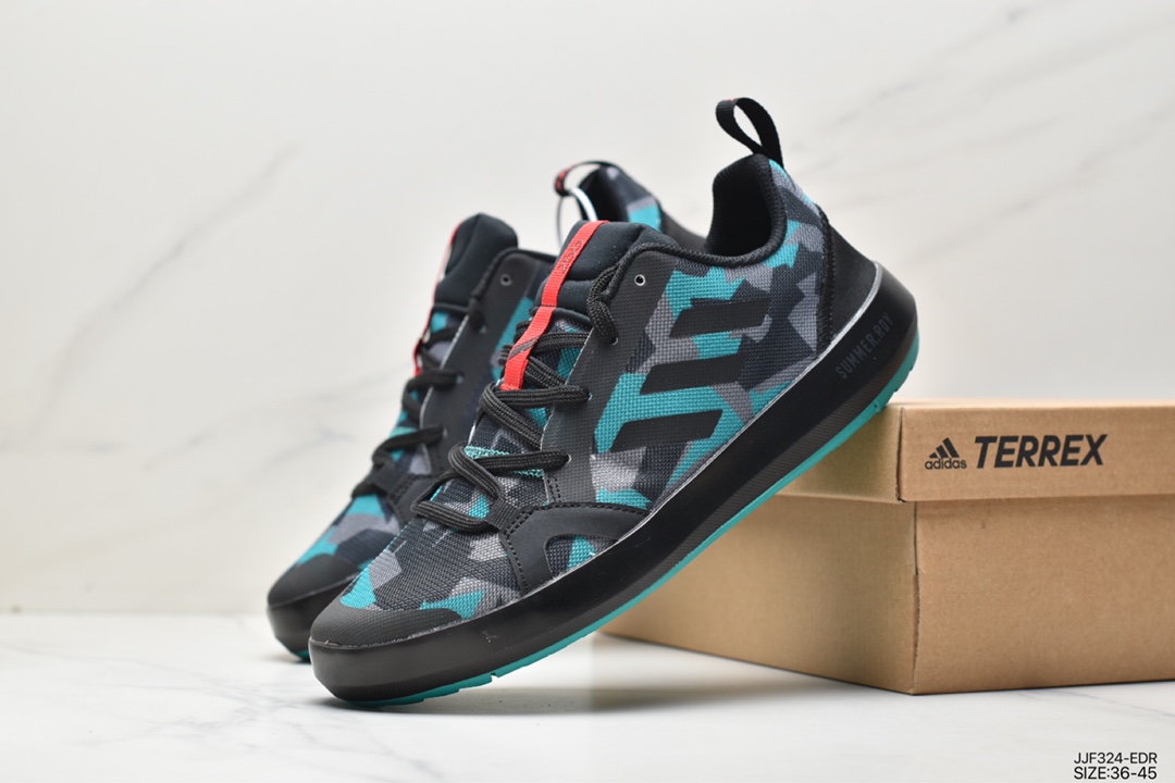 adidas Terrex Boat S.RDY series of outdoor sports breathable wading shoes ”Black Sapphire Blue White Digital Camouflage” EH0353