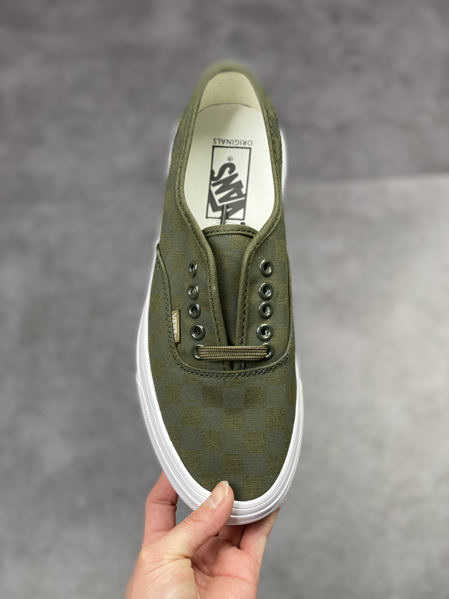 VANS OG Authentic Vans retro military green checkerboard men's and women's low-cut sneakers VN0A5FBD50K