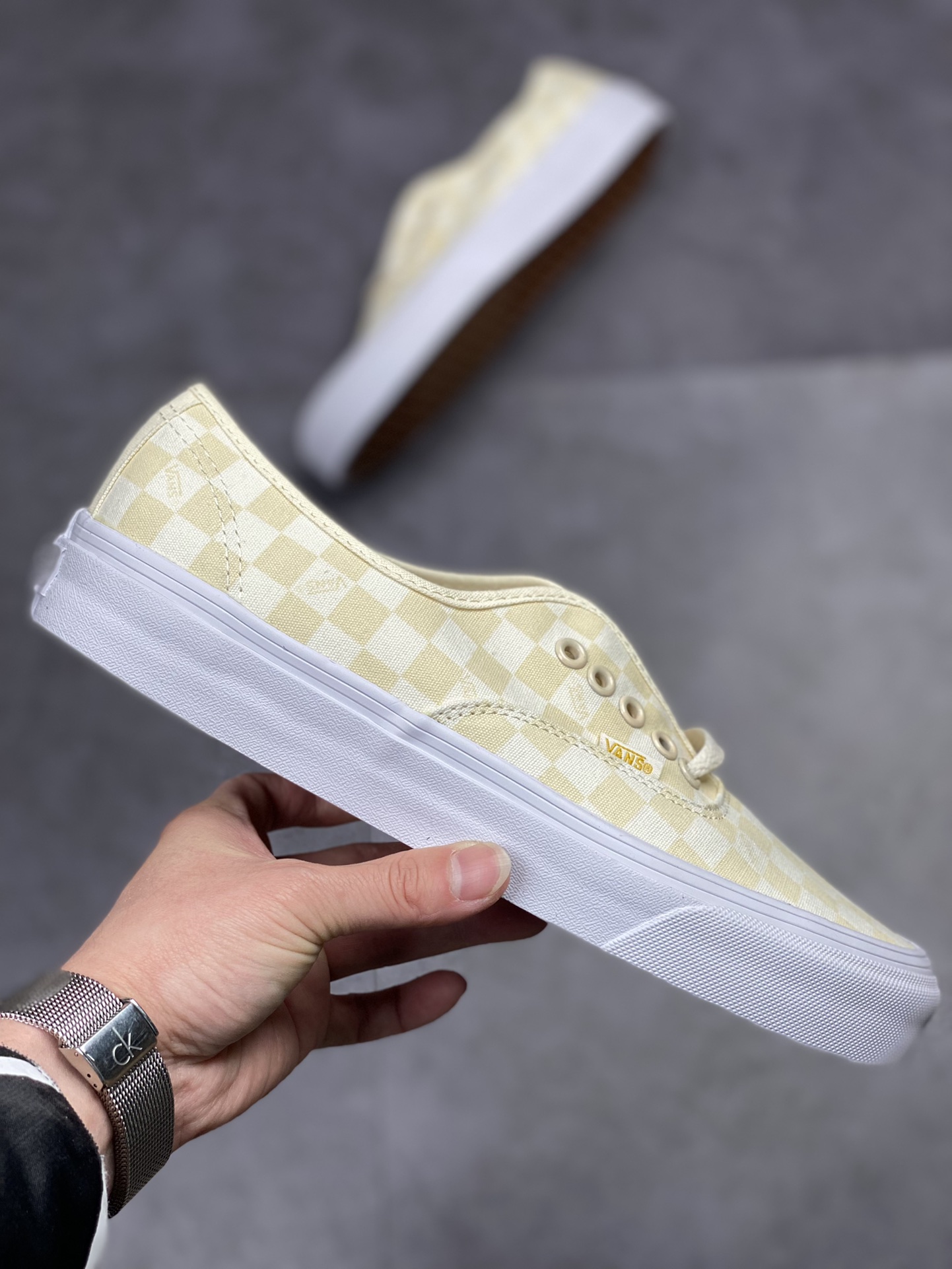 VANS OG Authentic Vans retro beige checkerboard men's and women's low-cut sneakers VN0A5FBD0VW