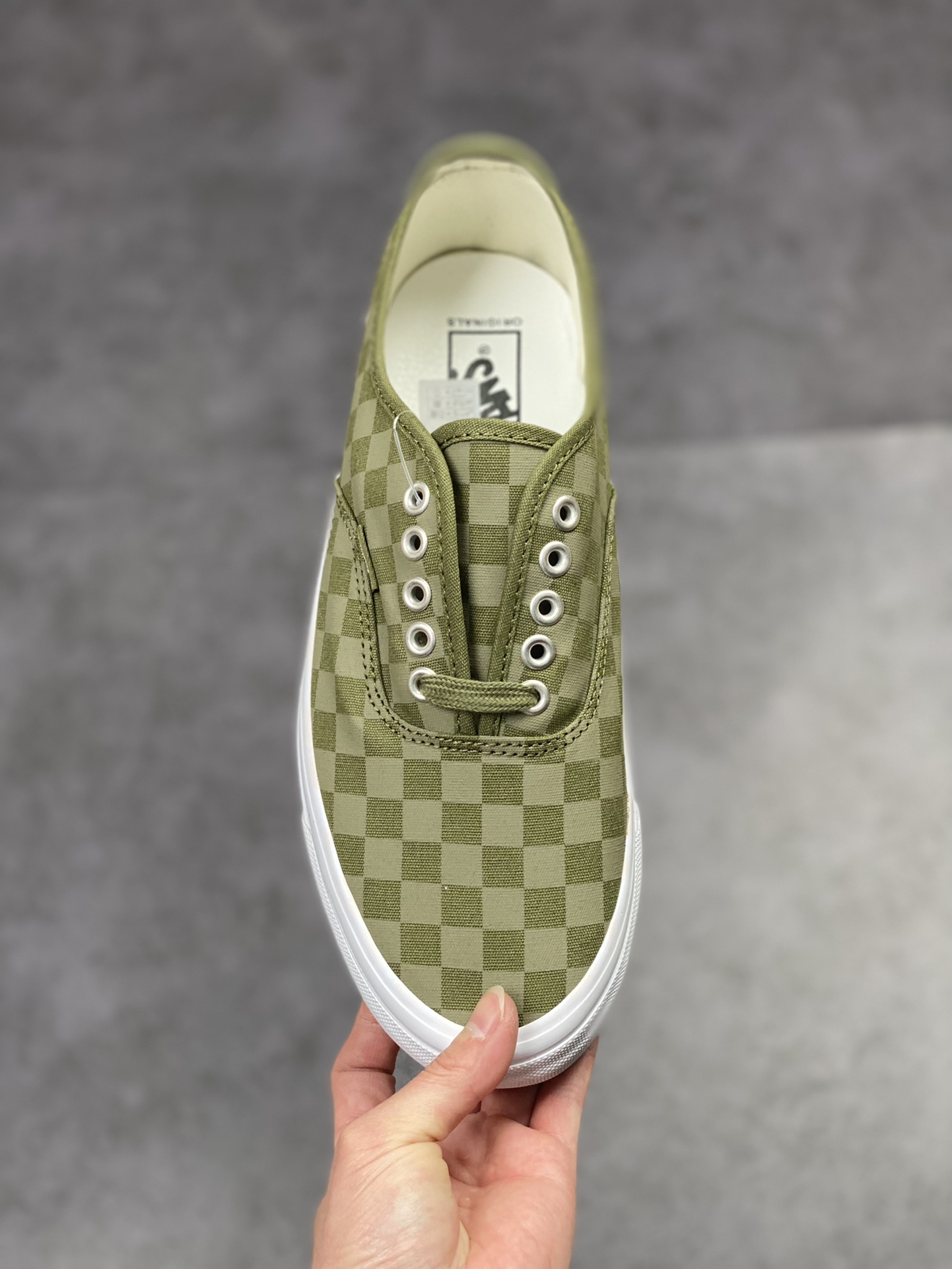 VANS OG Authentic Vans retro military green checkerboard men's and women's low-cut sneakers VN0A5FBD0VW