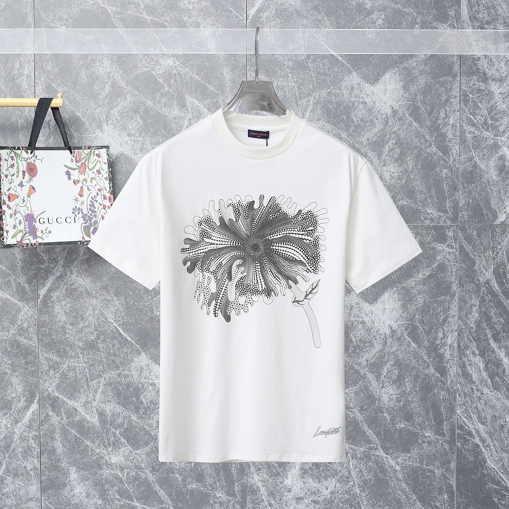 Designer Replica
 Louis Vuitton Clothing T-Shirt AAA Class Black White Unisex Cotton Spring/Summer Collection Short Sleeve