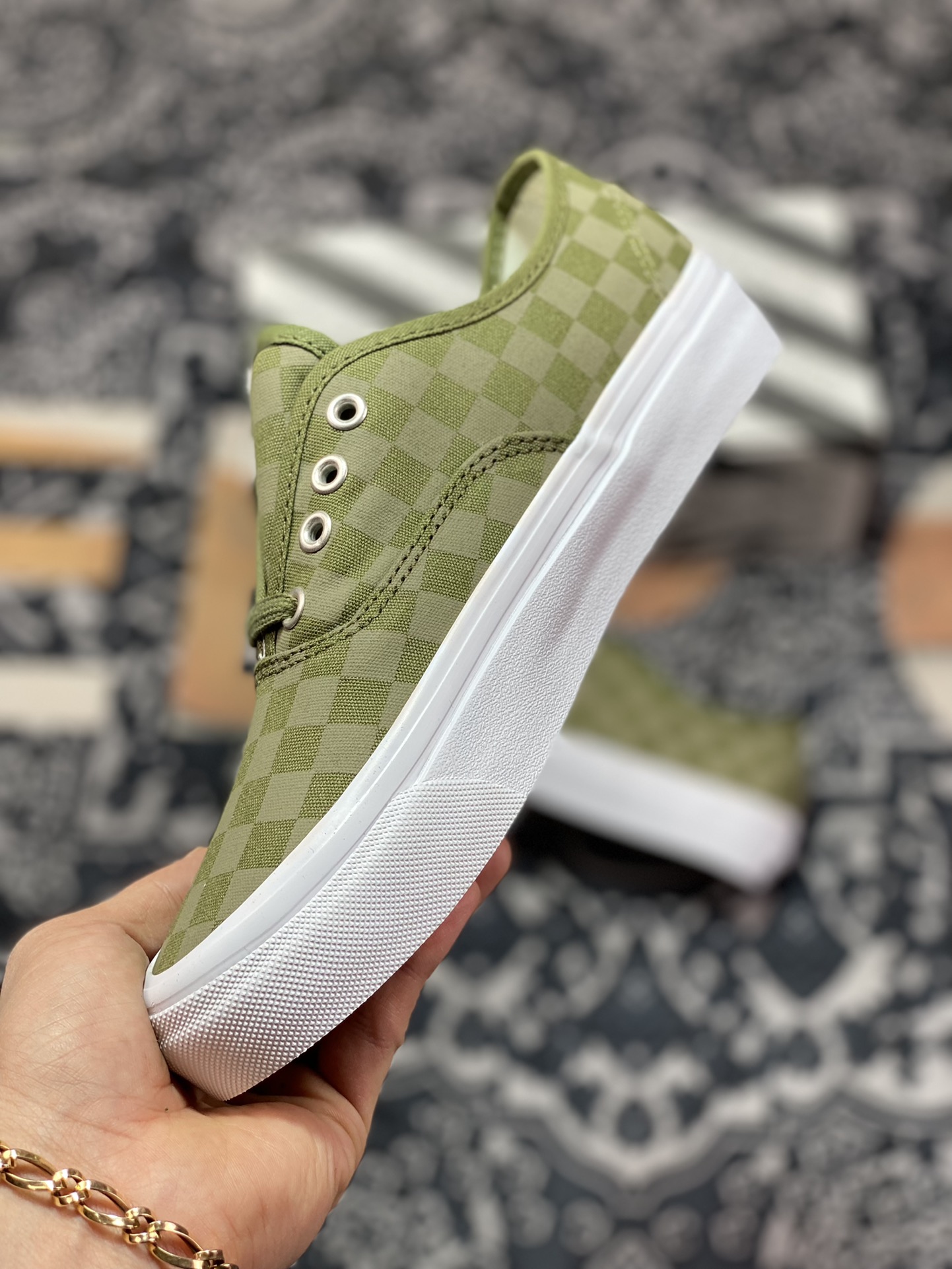 Vans Vault OG Authentic military green checkerboard retro casual canvas shoes VN0A5FBD0VW