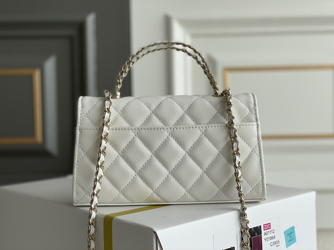 🌼白金版▪️正品级 包装如图现货发售🌱皮穿链手柄𝐤𝐞𝐥𝐥𝐲手机包𝑪𝒉𝒂𝒏𝒆𝒍 𝟐𝟑𝐏｜白色♥𝐳𝐩级 大号