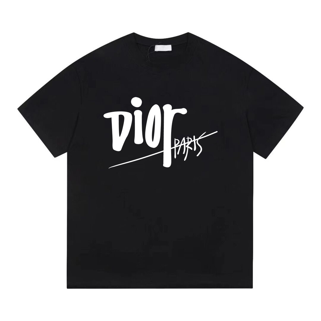 Dior Roupa Camiseta Preto Branco Impressão Unissexo Tricô Manga Curta