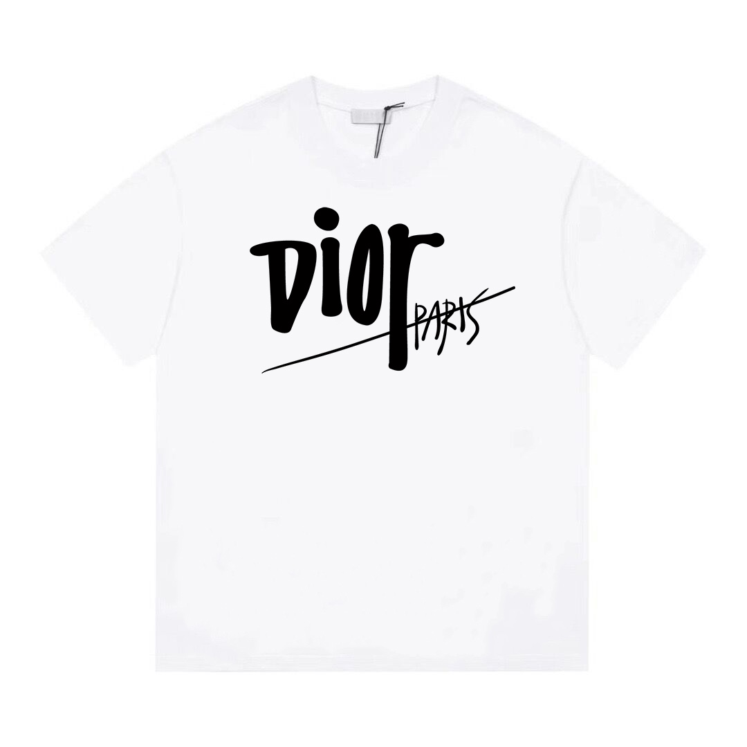 Dior Roupa Camiseta Novo 2024
 Preto Branco Impressão Unissexo Tricô Manga Curta