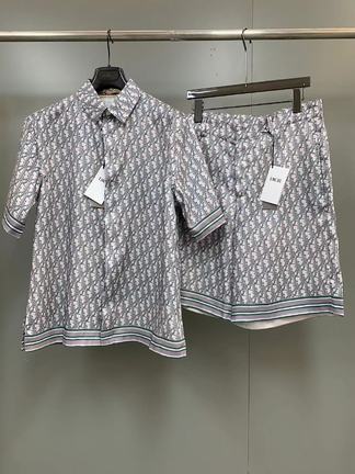 Dior Clothing Shirts & Blouses Shorts Two Piece Outfits & Matching Sets Designer Wholesale Replica Printing Polyester Silk Spring/Summer Collection Oblique Short Sleeve