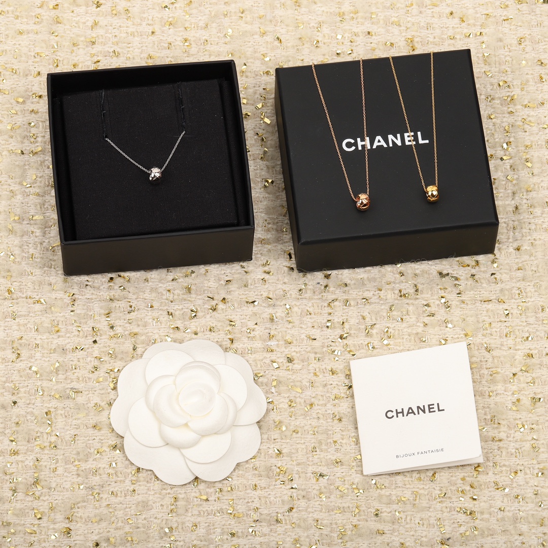 CHANEL Necklace Rose Gold Quilted Beaded