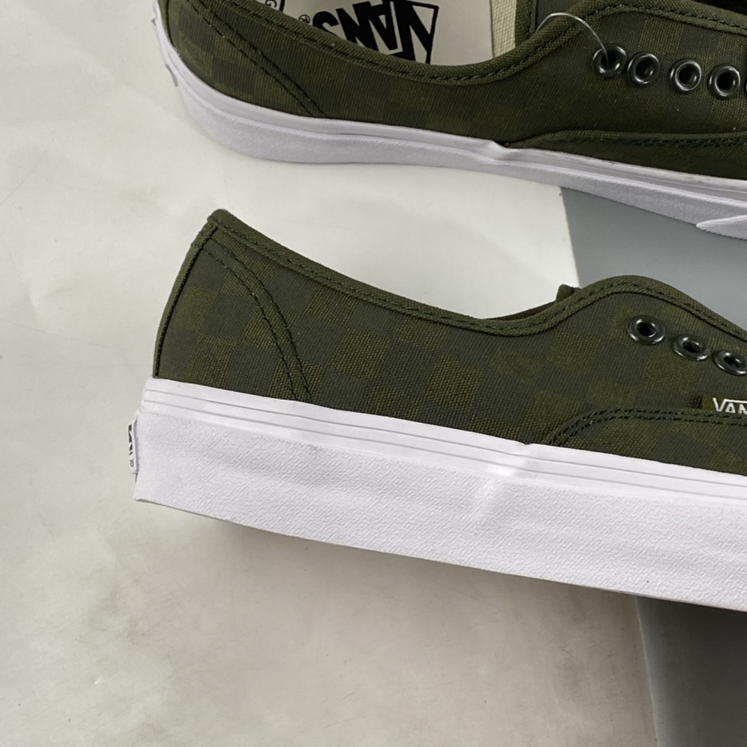 VANS OG Authentic Vans retro military green checkerboard men's and women's low-cut sneakers VN0A5FBD50K