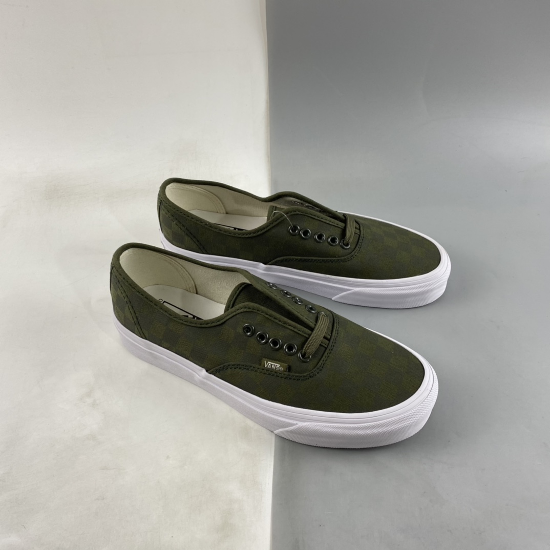 VANS OG Authentic Vans retro military green checkerboard men's and women's low-cut sneakers VN0A5FBD50K