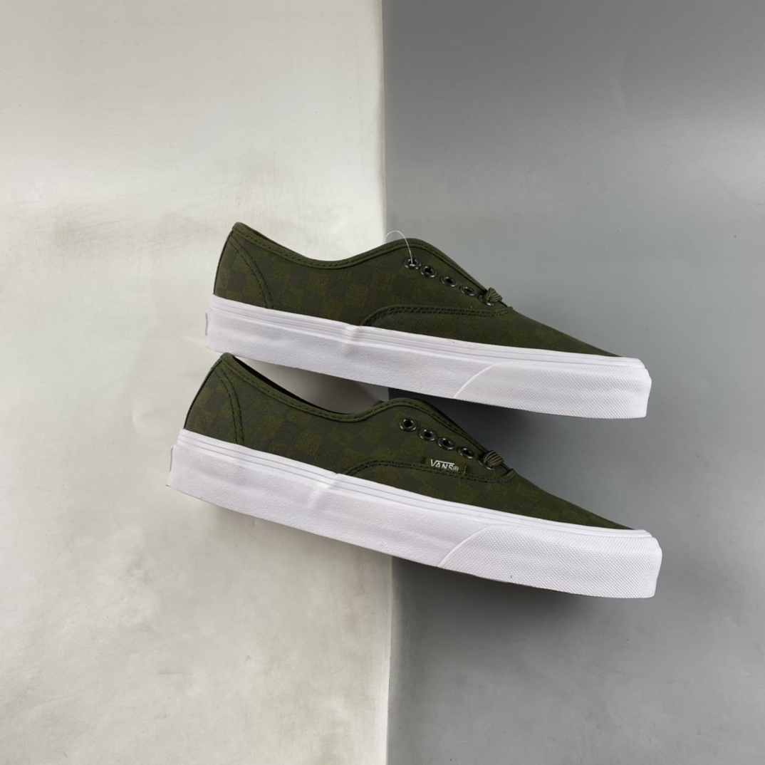 VANS OG Authentic Vans retro military green checkerboard men's and women's low-cut sneakers VN0A5FBD50K