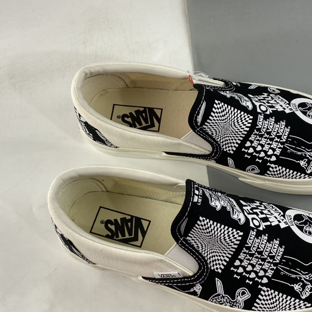 Vans Slip-on Vans official black and white classic pattern lazy one-on-one plus cloth version high-end canvas shoes VN0A25JB3UB