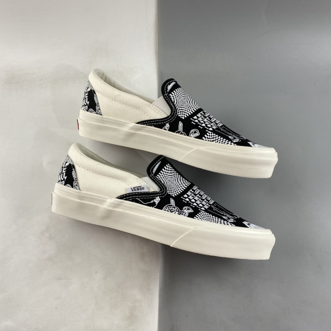 Vans Slip-on Vans official black and white classic pattern lazy one-on-one plus cloth version high-end canvas shoes VN0A25JB3UB